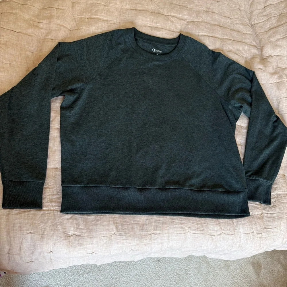 Quince Active Flowknit Pullover Crew Heather Green Size Medium